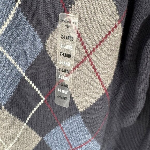 Dockers Argyle Diamond Pattern Crew Neck Sweater Mens XL 100% Cotton Navy Blue - Picture 2 of 7